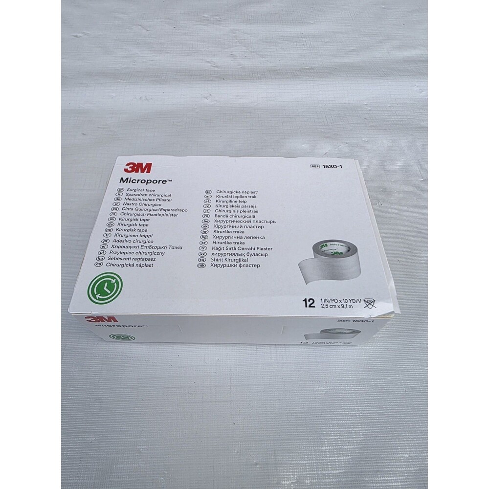 3M Micropore Paper Tape - White, 1" x 10yds (Box of 12) Ref# 1530-1  Exp 2029